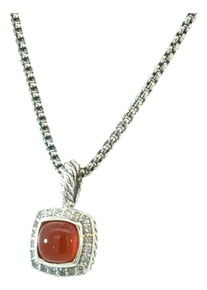 1990s David Yurman Carnelian Diamonds Chain Necklace 16" 7 mm Silver Estate