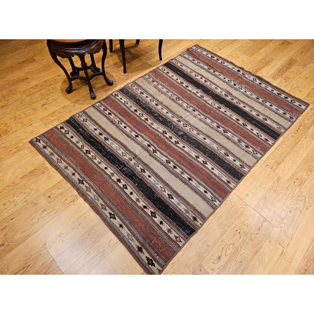 Antique Shahsavan Tribal Kilim, Handwoven Wool, Southwestern Pattern, Earth Tones, 5x7 For Sale In Chicago - Image 6 of 17