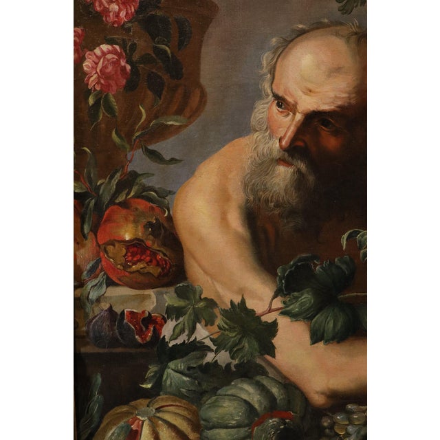 Bottega Di Abraham Brueghel, Portrait of the Greek Philosopher Diogenes with a Composition of Fruit, 1680, Oil on Canvas For Sale - Image 6 of 14