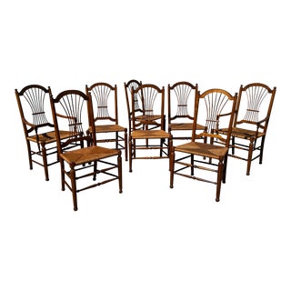 Ethan Allen Country French Wheat Back Rush Seat Dining Chairs, Set of Eight For Sale