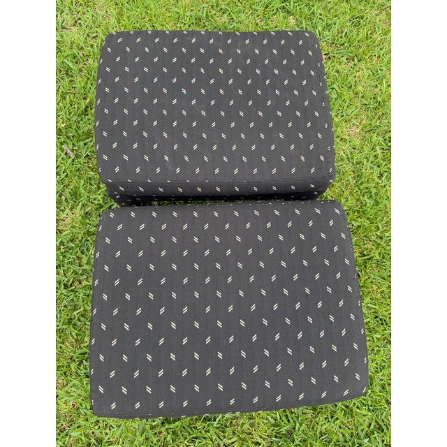 Textile Vintage Parsons Style Black Upholstered Ottomans With Geometric Dash Fabric, a Pair For Sale - Image 7 of 11