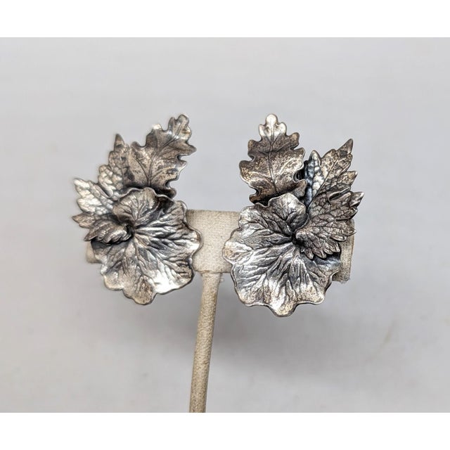 1950s Vintage 1950s Signed Napier Silvertone Leaves Clip Earrings-2 Pieces For Sale - Image 5 of 7