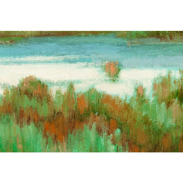 Large "Green Meadow" Giltwood Framed Oil / Canvas Painting For Sale - Image 4 of 7