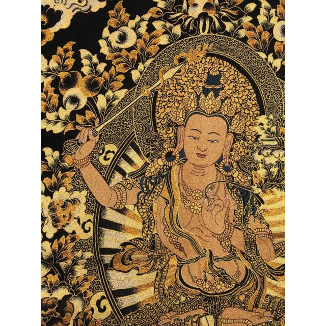 Chinese Xizang Embroidery and Brocade Thangka Buddha Painting - Wrathful Deity Protector Wall Art - Hand Painted Buddhist Sacred Scroll Mid 20th Century For Sale - Image 3 of 5
