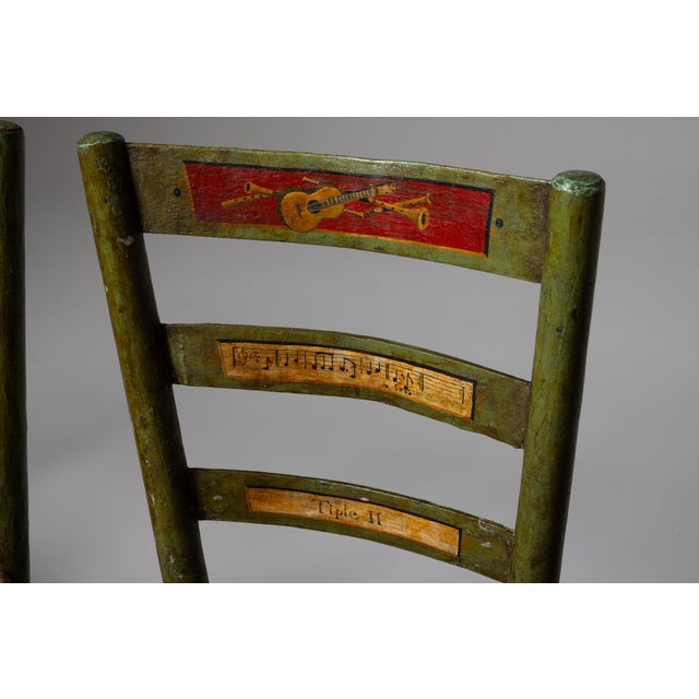 Rustic 19th Century Italian Theatre Chairs in Wood and Painted with Musical Motifs, Italy, Set of 4 For Sale - Image 3 of 8