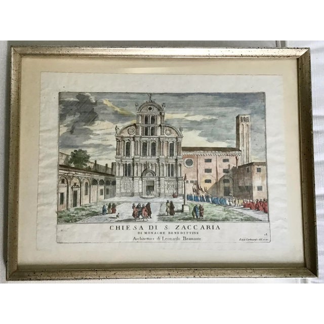 Italian architectural lithograph of a church. This piece includes a frame.