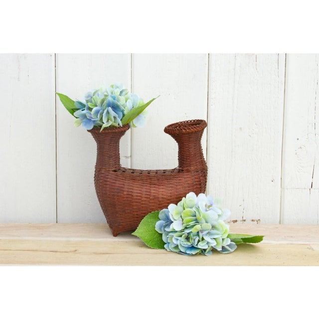 Finely Woven Boat Shaped Vintage Basket For Sale In Los Angeles - Image 6 of 7