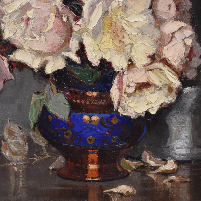 1920s Maurice Alfred Decamps, Art Deco Still Life with Vase of White Roses, 1920s-1940s, Oil on Canvas For Sale - Image 5 of 11