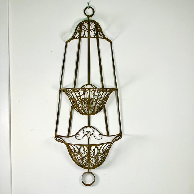 Mediterranean 1950s Vintage Italian Mediterranean Boho Chic 2 Tier Ironwork Jardinere Planter, Wall Mounted. For Sale - Image 3 of 14