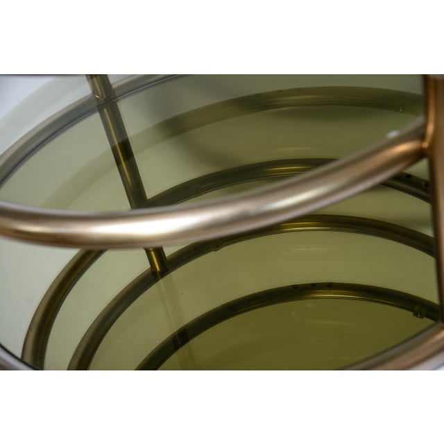 Milo Baughman Style Four-Tier Brass and Smoked Glass Swivel Accent Table For Sale In West Palm - Image 6 of 9