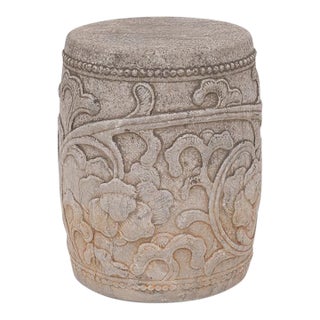 Chinese Peony Limestone Drum Table For Sale