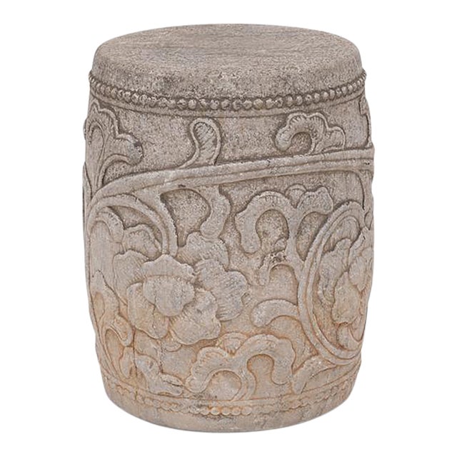 Chinese Peony Limestone Drum Table For Sale