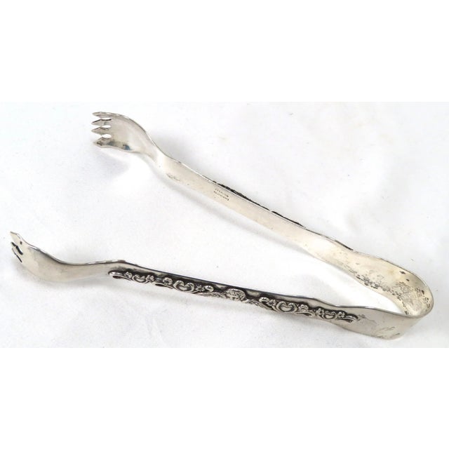 Early 20th Century Antique Solid Sterling Silver Ice Tongs With Hearts Winged Angels For Sale - Image 5 of 13