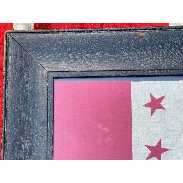 Campaign Authentic Antique American Flag Bunting Roosevelt Campaign Cotton Period Oak Frame For Sale - Image 3 of 8