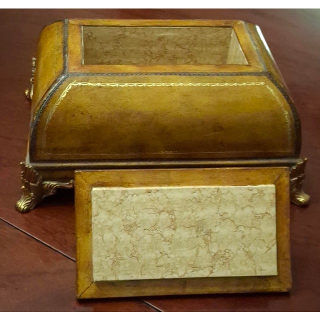 1980s 1980s Maitland Smith Tooled Leather and Brass Mounts Decorative Box For Sale - Image 5 of 10