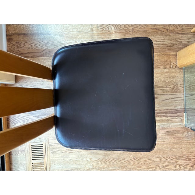 1980s 1980s Vintage Italian Glass Table With a Set of 4 Wood and Brown Leather Chairs in the Style of Pietro Costantini For Sale - Image 5 of 18