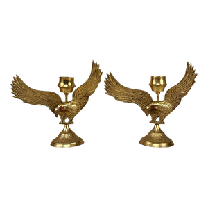 Vintage Traditional Brass Eagle Mantle Candlestick Holders - A Pair