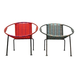 Vintage Mid Century Childs Mid-Century Modern Hoop Saucer Woven Chairs- a Pair For Sale