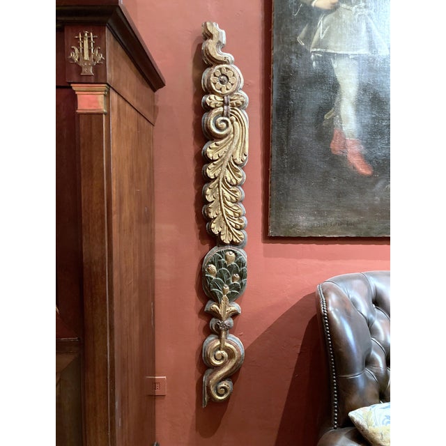 18th Century Antique Italian Polychrome Painted Handcarved Pilaster Friezes, Set of 2 For Sale - Image 18 of 18