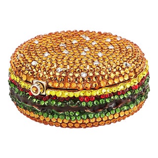 Judith Leiber Hamburger Slider PillBox Trinket Pill Box Crystal For Sale