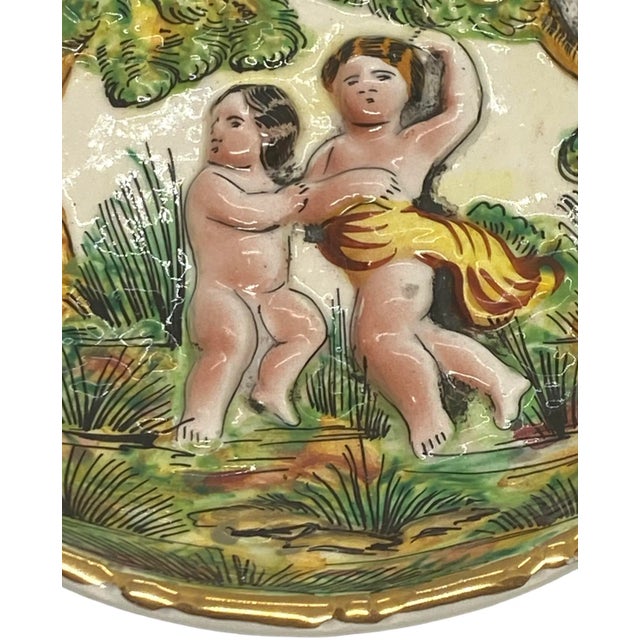 Ceramic Vintage Capodimonte Italy Cherub Story Dish Bowl #1308 For Sale - Image 7 of 12