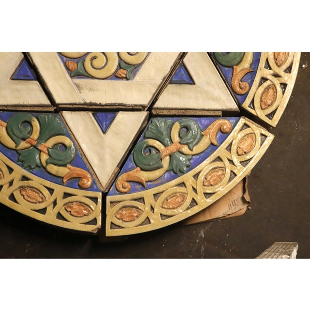 Blue Early 20th Century Polychrome Terra Cotta Round Frieze With Star of David From Synagogue For Sale - Image 8 of 10