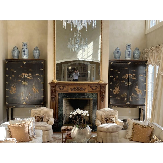 Chinoiserie Dessin Fournier, Monumental Chinoiserie Cabinets, Black Lacquer, 20th C. For Sale - Image 3 of 12