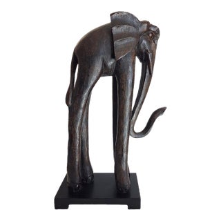 Vintage 1990’s Carved Wooden Elephant Sculpture For Sale