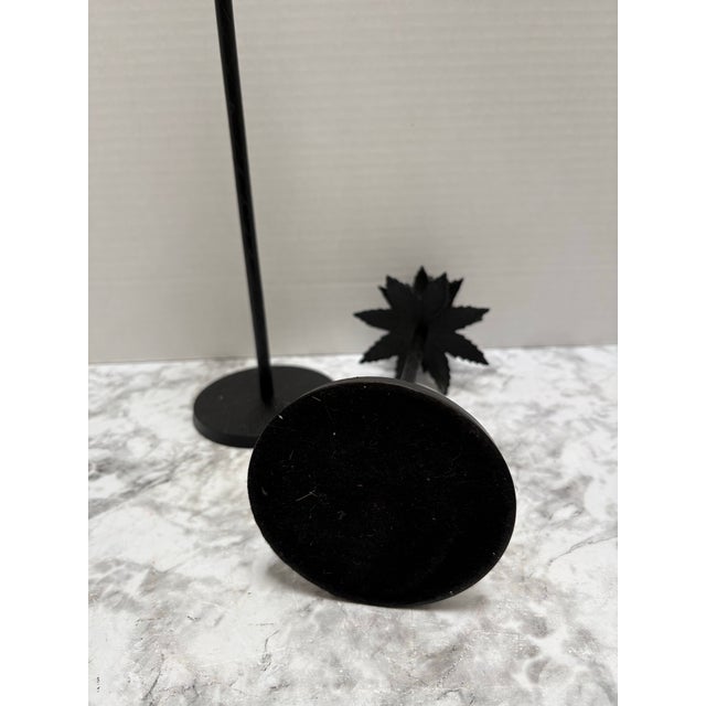 Black Vintage Black Metal Pine Tree Candleholders, Set of Two For Sale - Image 8 of 8