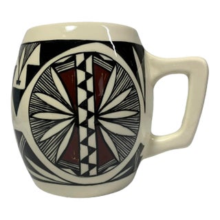 Acoma Pueblo Pottery Signed C H Large Glazed Mug For Sale