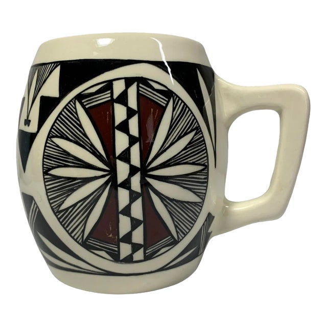 Acoma Pueblo Pottery Signed C H Large Glazed Mug For Sale