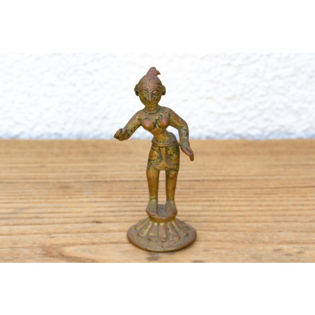 Soulful Miniature Bronze Painted Apsara For Sale