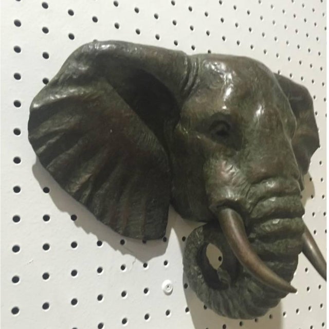 1970s Mid-Century Modern Pair of Bronze Elephant Heads For Sale - Image 5 of 9