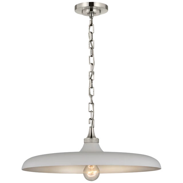 Piatto Medium Pendant in Polished Nickel with Plaster White Shade Designer: Thomas O'Brien Canopy: 4.5" Round Mounting:...