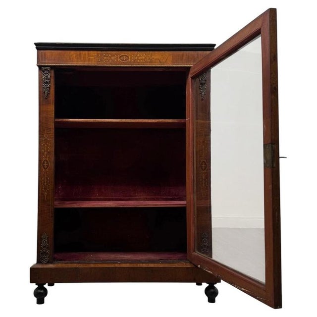 19th Century Antique English Victorian Inlaid Walnut Pier Display Cabinet For Sale - Image 3 of 11