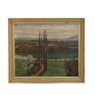 Jules Ami Courvoisier, Paysage de printemps campagne et Jura, Oil on Cardboard, Framed For Sale