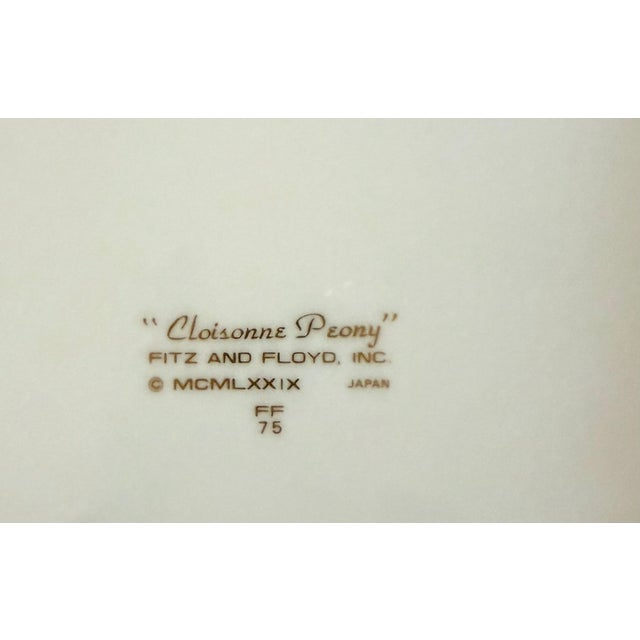 Fitz and Floyd 1990s Fitz and Floyd Cloisonné Peony Black Dinner Plate, White Center, Pink & Purple, Black Rim For Sale - Image 4 of 4