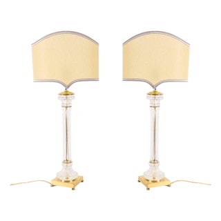 Antique Art Deco Glass and Ormolu Table Lamps, 1920s, Set of 2 For Sale