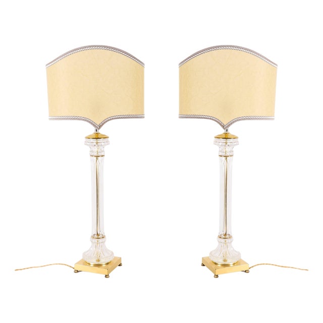 Antique Art Deco Glass and Ormolu Table Lamps, 1920s, Set of 2 For Sale