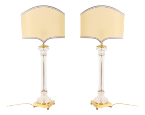 Antique Art Deco Glass and Ormolu Table Lamps, 1920s, Set of 2