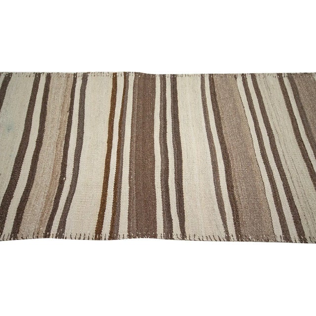Vintage Neutral Striped Kilim Runner For Sale - Image 4 of 7