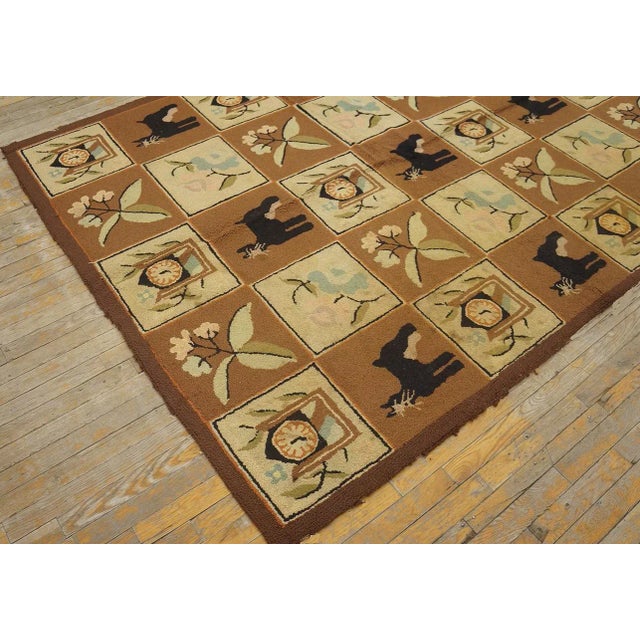 1970s Brown Vintage Animal Design Folk Art American Hooked Carpet Wool Rug For Sale - Image 11 of 12