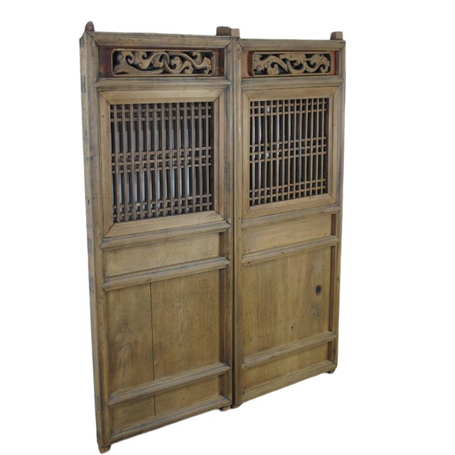 Chinese A Pair Antique Chinese Wood Screen Panels 1 For Sale - Image 3 of 7
