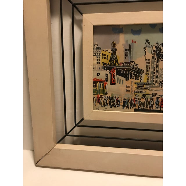 Mid 20th Century Mid-Century Modern Illustration Depicting the Marshall Field & Company Clock/Street Scene in Chicago by David, Framed For Sale - Image 10 of 12