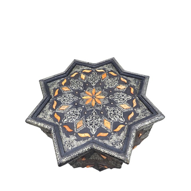 Wood Vintage Moroccan Moorish Bone Inlaid Star Shaped Accent Table For Sale - Image 7 of 8