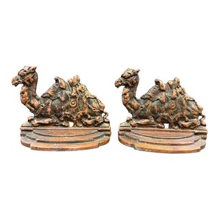 Antique 1925 Cast Iron Copper Camel Bookends For Sale