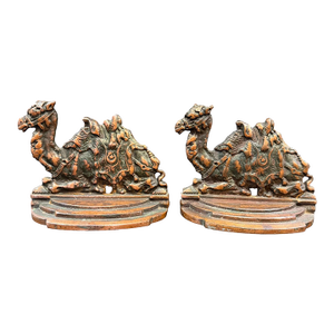 Antique 1925 Cast Iron Copper Camel Bookends