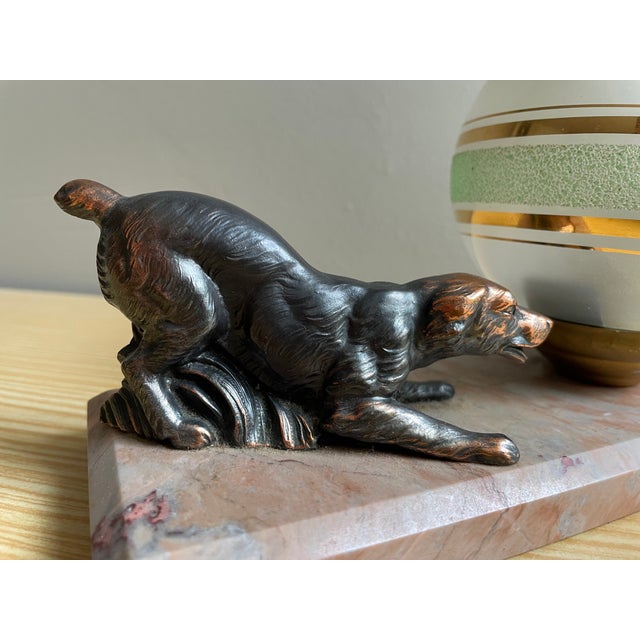 1940s Art Deco French Marble Table Lamp with Dog Figurines, 1940s For Sale - Image 5 of 12