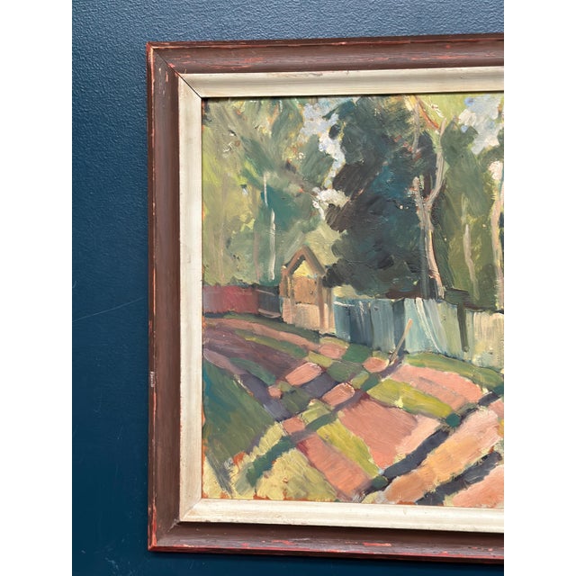 Mid-Century Modern Bajo, Landscape with Fence, 1960s, Oil Painting on Panel, Framed For Sale - Image 3 of 16