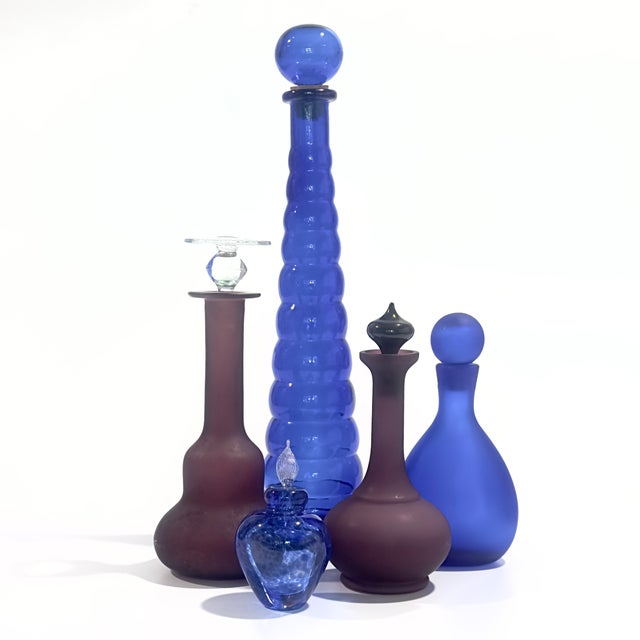 Lavender Lilac & Lapis Eclectic Glass Bottle Curation - Group of 10 For Sale In Miami - Image 6 of 17